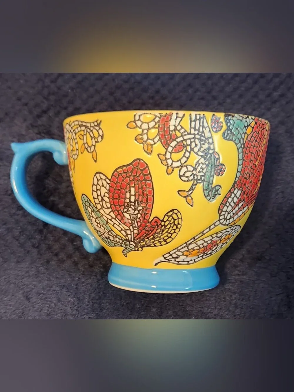Vibrant World Market Taised Mosiac Butterfly Coffee Mug 16 oz